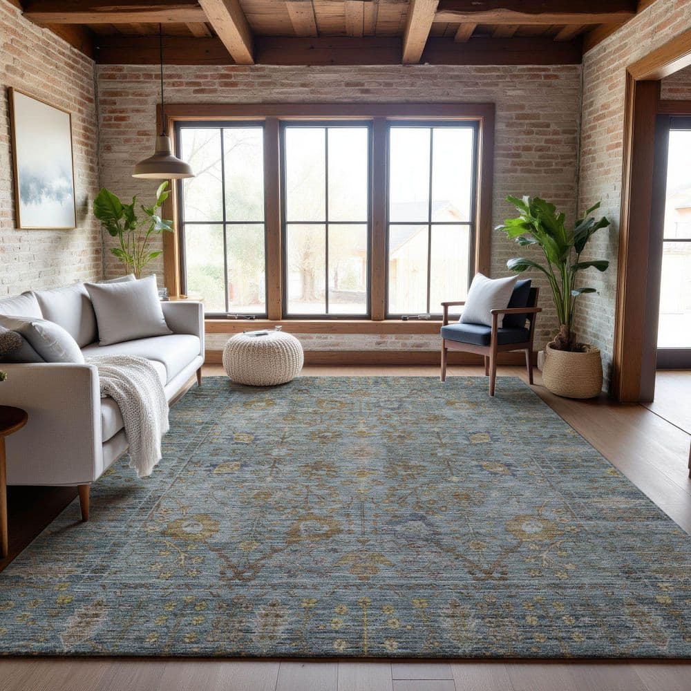 Mayfield Premium Machine Washable Abstract AMF1106 Teal 8 ft. x 10 ft. Area Rug price history on PriceWatchPro