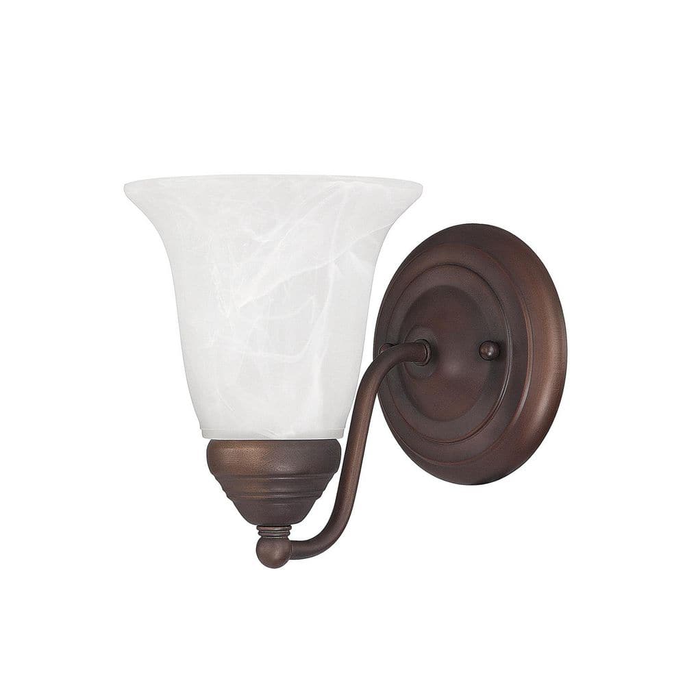 Brady 5.5 in. 1-Light Burnished Bronze Wall Sconce with White Faux Alabaster Glass Shade price history on PriceWatchPro