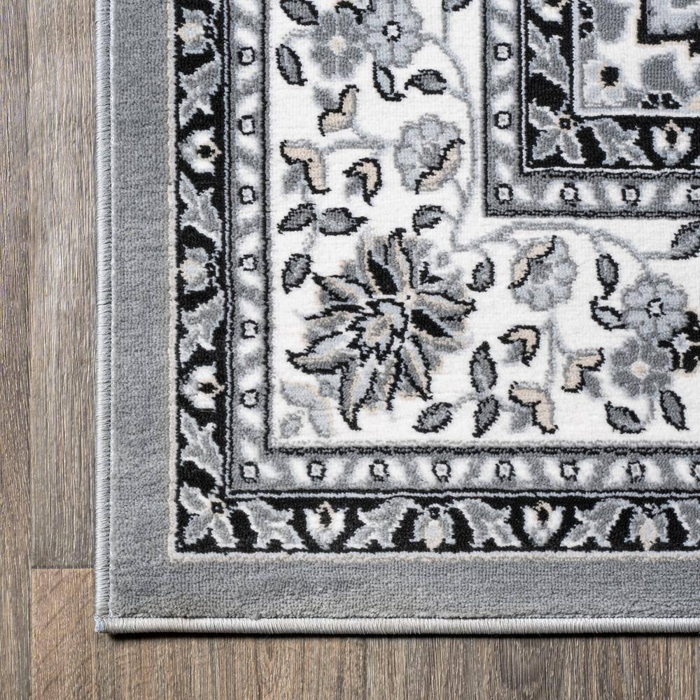 Modern Persian-Style Medallion 2'x10' Area Rug in Gray and Cream