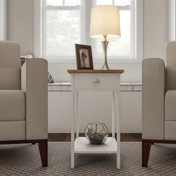Side Table with Drawer Narrow End Table with Storage Shelf 2 T