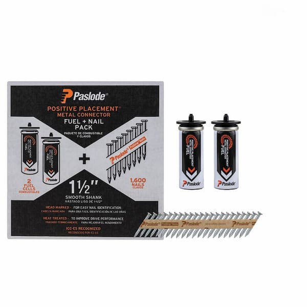 Paslode 1-1/2 in.x.148 9-Gauge Galvanized Treated Smooth Shank Positive Placement Metal Connector FNP (1600 Nail Plus Fuel Cell)