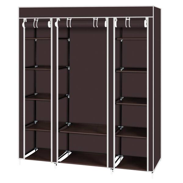 Closet Organizer with 3 Hanging Rod 65*41 inch Clothes Rack with 7 Shelves, Portable Closet with Waterproof Cover, Wardrobe Clothes Storage Organizer