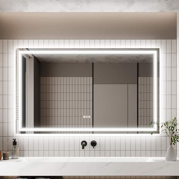 60 in. W x 36 in. H LED Rectangular Frameless Anti-Fog Wall-Mounted Bathroom Vanity Mirror in White