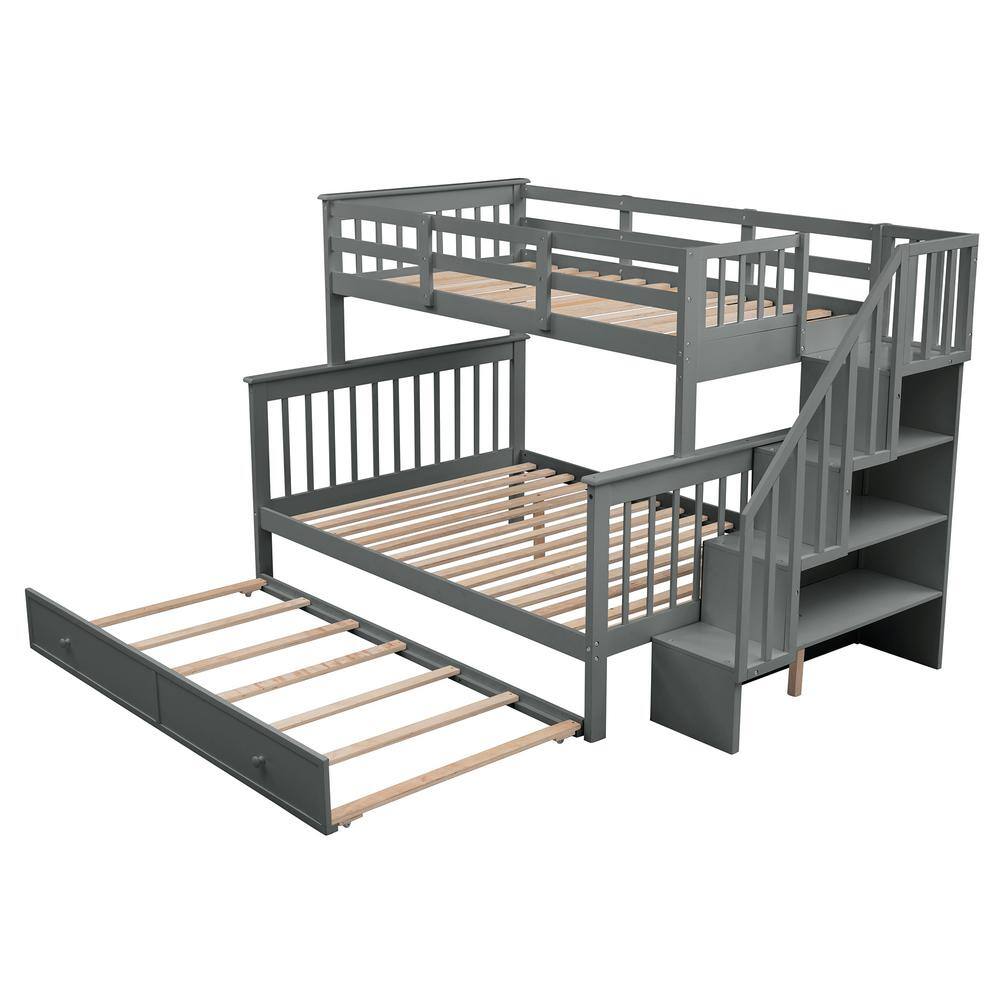 Harper & Bright Designs Detachable Style Gray Twin over Full Wood Bunk ...