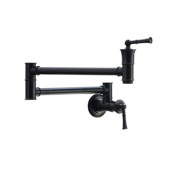 Mondawe Wall Mounted Pot Filler Faucet with Double Handle in Matte Black