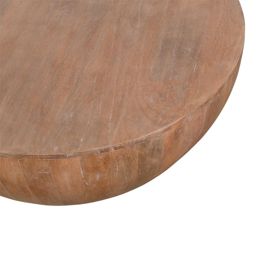 Distressed Brown Mango Wood Round Drum Coffee Table