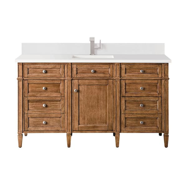 James Martin Vanities Brittany 60.0 in. W x 23.5 in. D x 34.0 in. H Single Bathroom Vanity in Saddle Brown with White Zeus Quartz Top