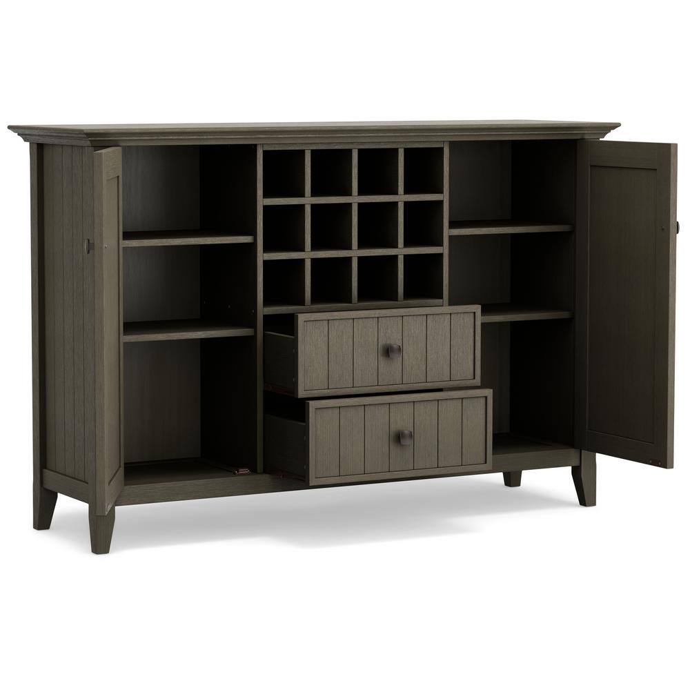 Bedford Solid Wood Farmhouse Grey Sideboard Buffet with Wine Rack