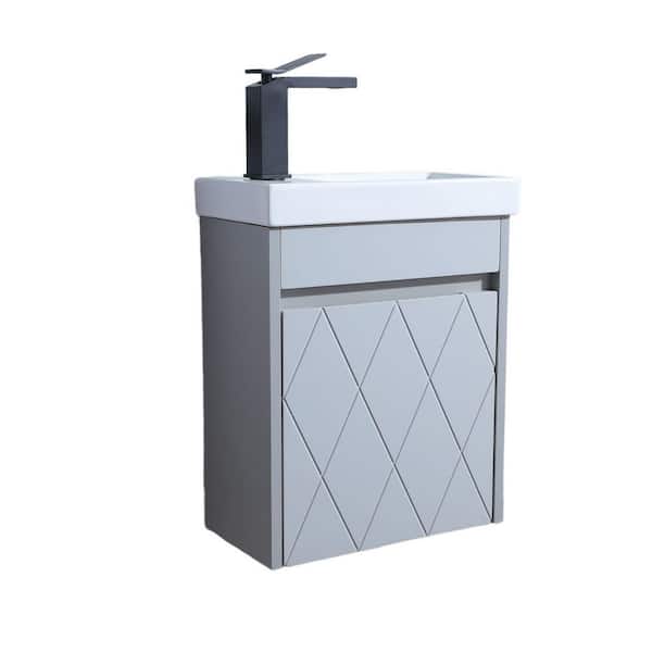 Comllen 16 in. W x 8 in. D x 20 in. H Floating Light Gray Modern Bathroom Vanity with White Ceramic Sink Top