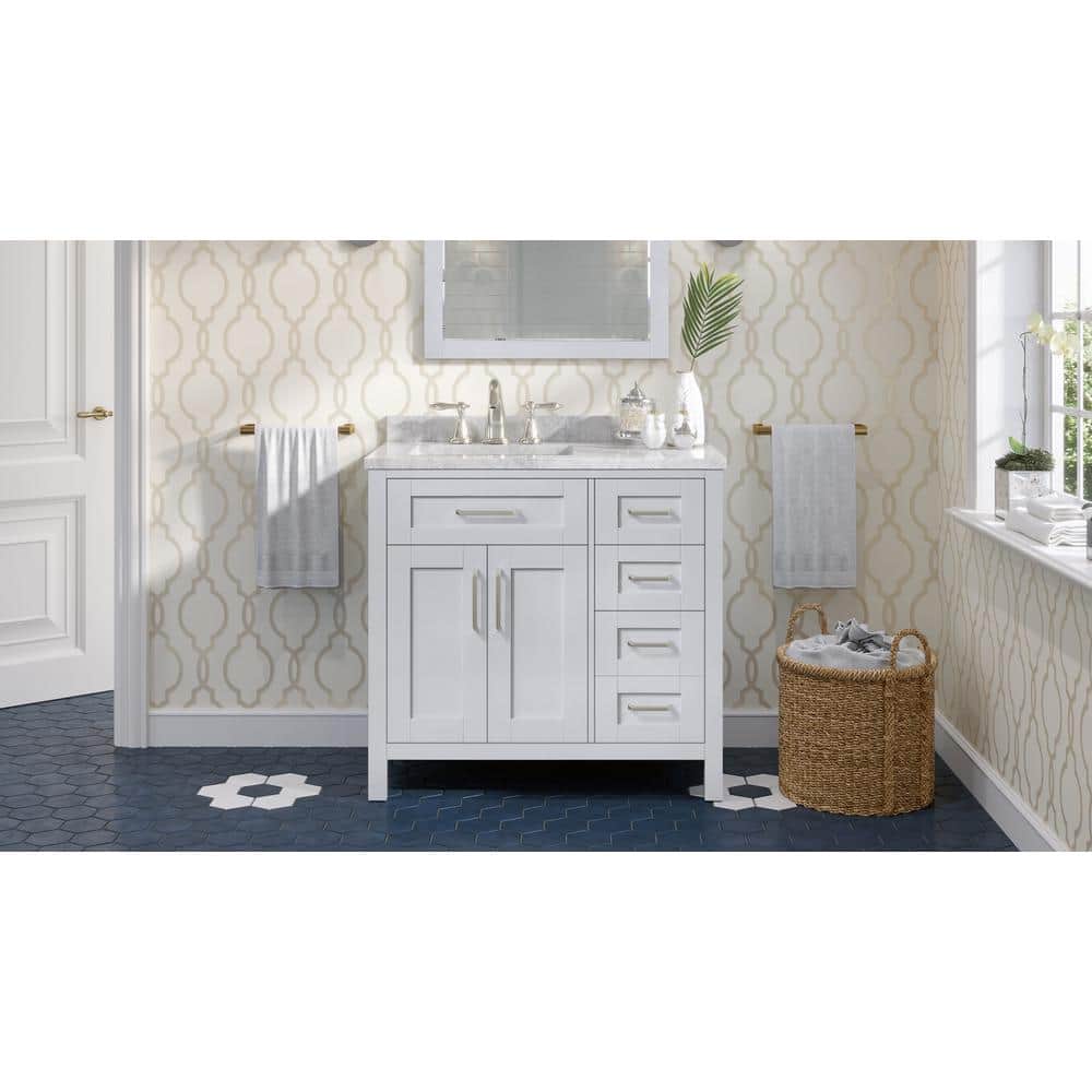 Home Decorators Collection Riverdale 36 in. W x 21 in. D x 34 in. H Single Sink Bath Vanity in Dove Gray with White Engineered Marble Top -  Riverdale 36G