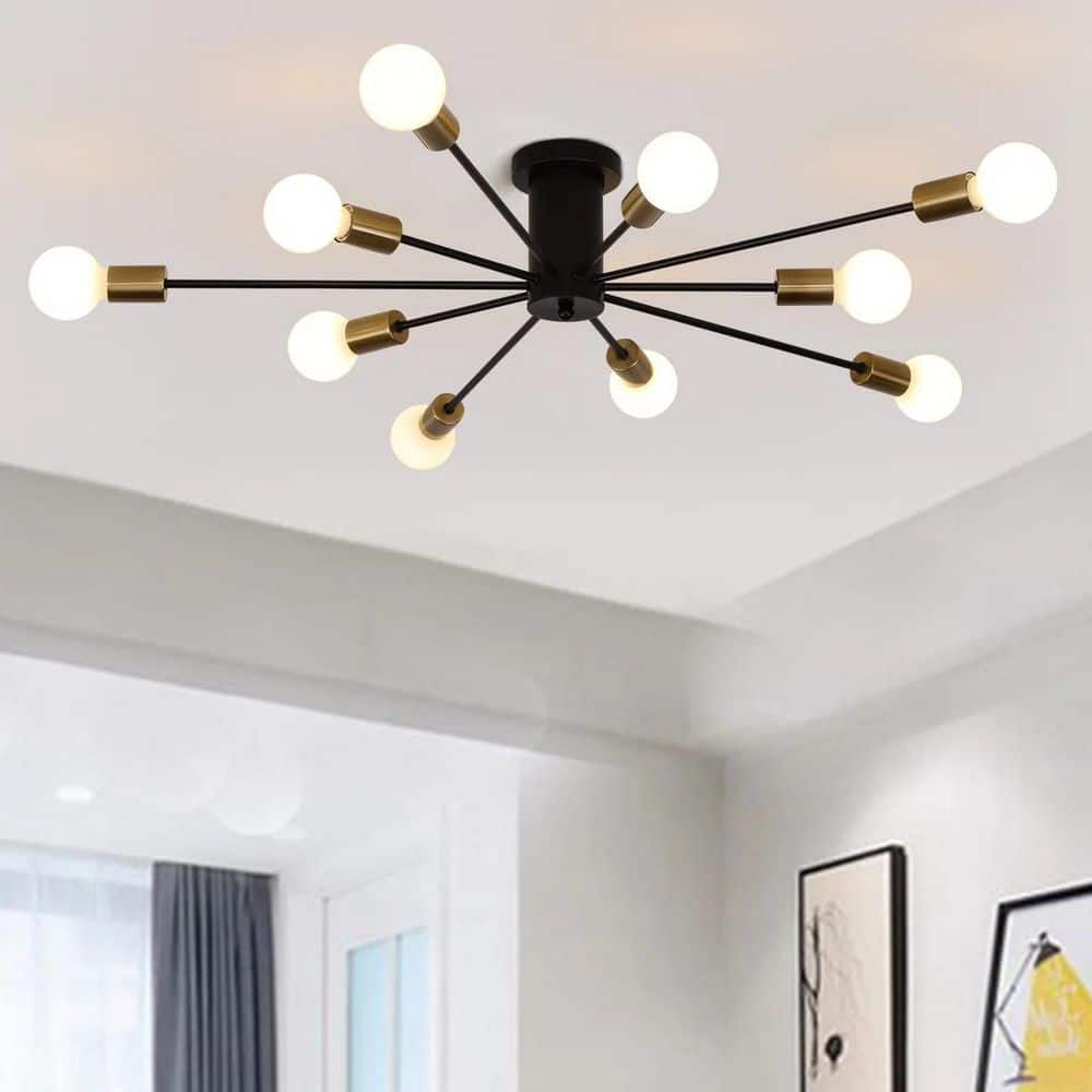 Genoci 10-Light Black and Gold Dimmable Sputnik Sphere Chandelier with No bulbs Included for Kitchen Bedroom Living Room