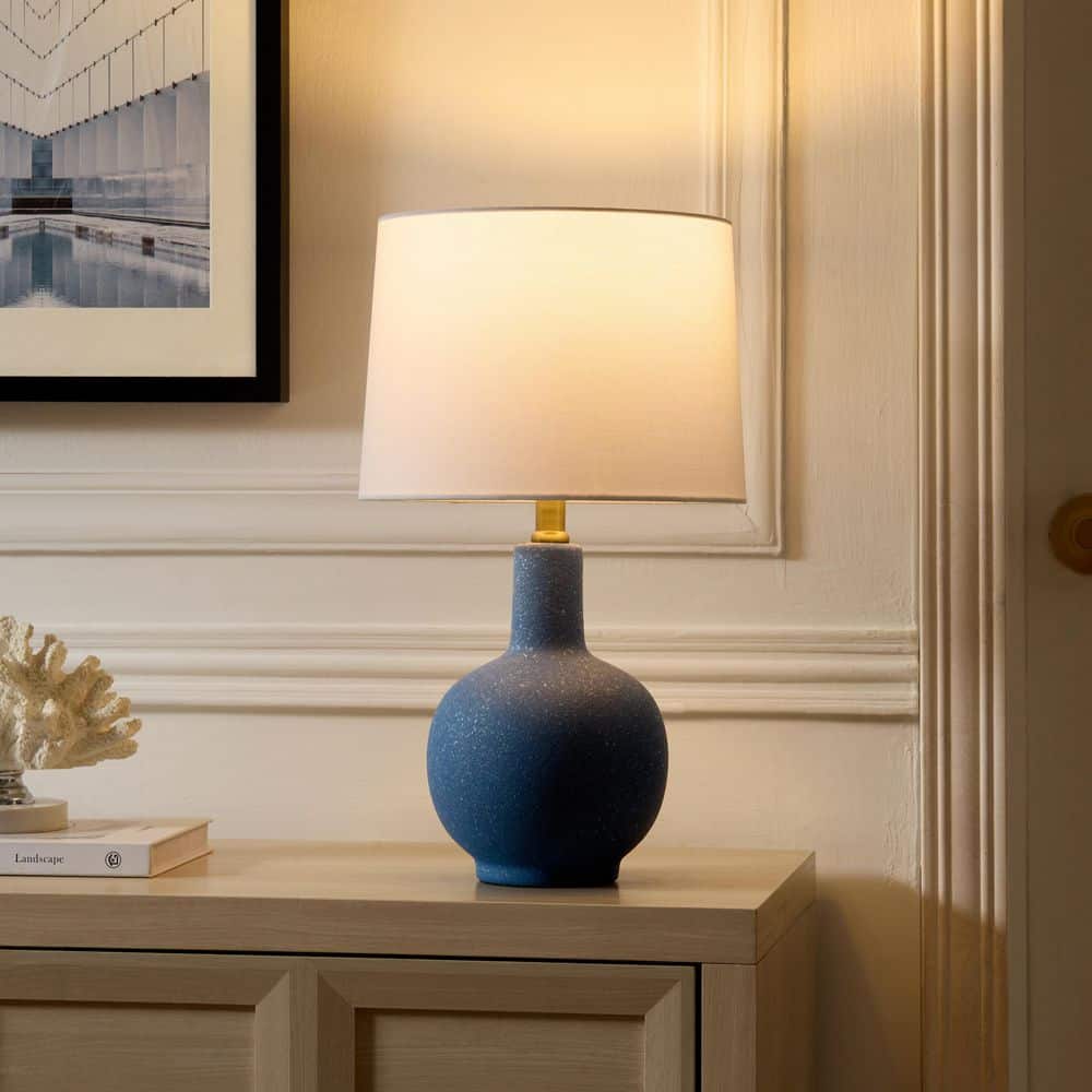 KAWOTI 18.5 in. Navy Coastal Ceramic Table Lamp with White Fabric