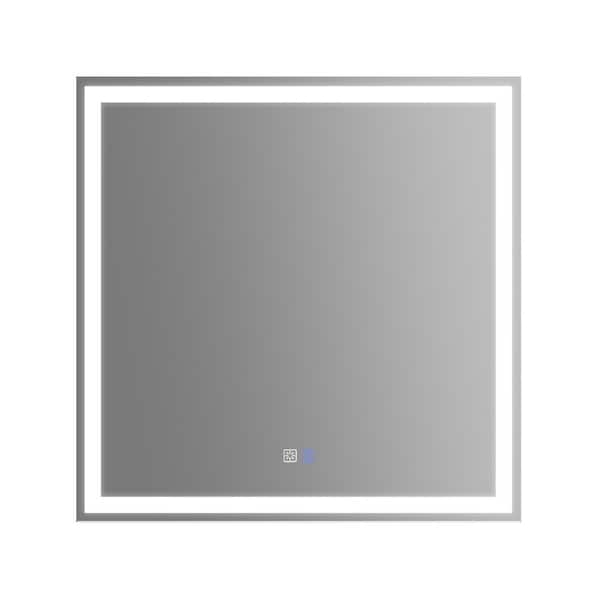 Lonni 36 in. W x 36 in. H Rectangular Frameless LED Light and Anti-Fog Wall Bathroom Vanity Mirror in Matte White