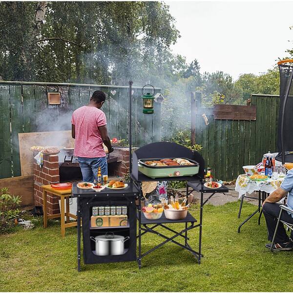 MUKE Camping Kitchen Station Camping Table Grill Folding