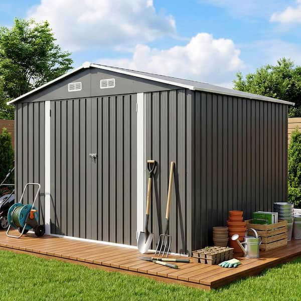 10 ft. W x 8 ft. D Metal Shed with Lockable Door and Air Vent, Large Storage Sheds in Gray (78 sq. ft. )