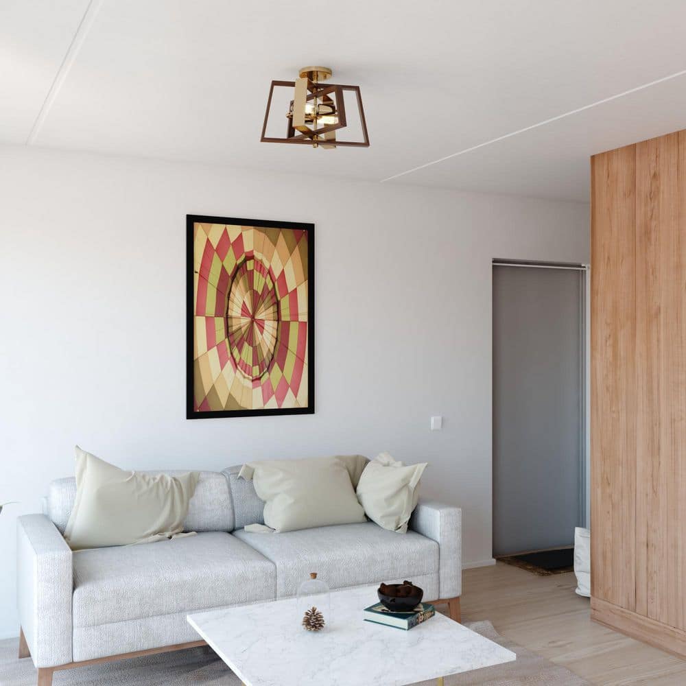 Dunning 16" Brass and Chestnut Semi-Flush Mount Ceiling Light