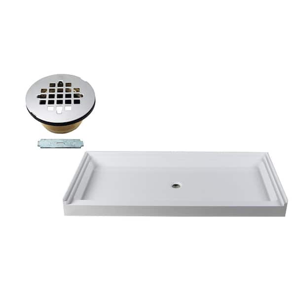 Westbrass 72 in. L x 36 in. W Single Threshold Alcove Shower Pan Base with Center Brass Drain in Polished Chrome