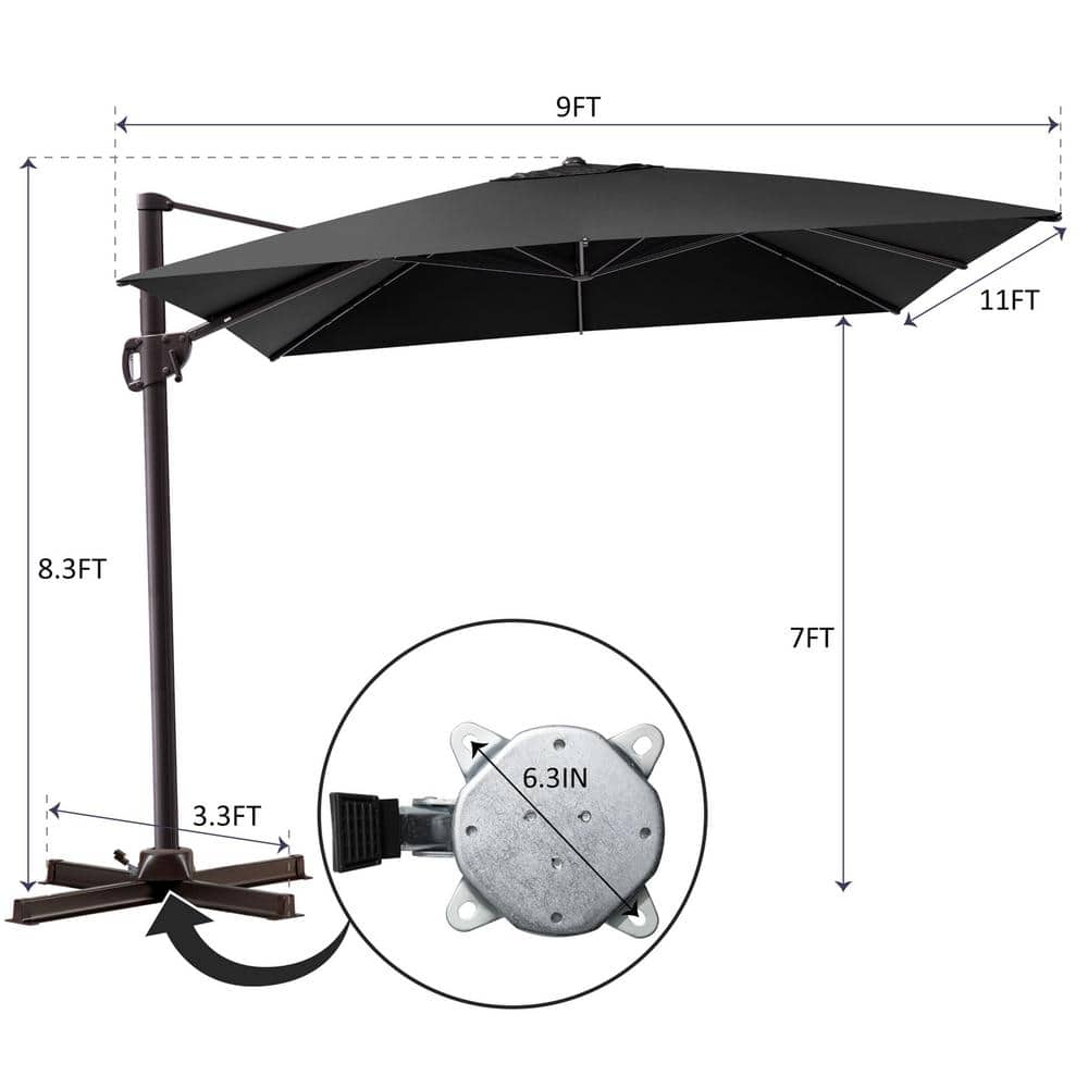Black Rectangular Cantilever Patio Umbrella with Metal Pole