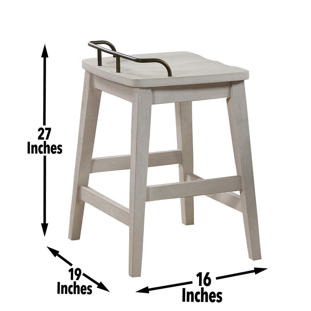 Ivory and Brown Wood Metal Backless Counter Stool