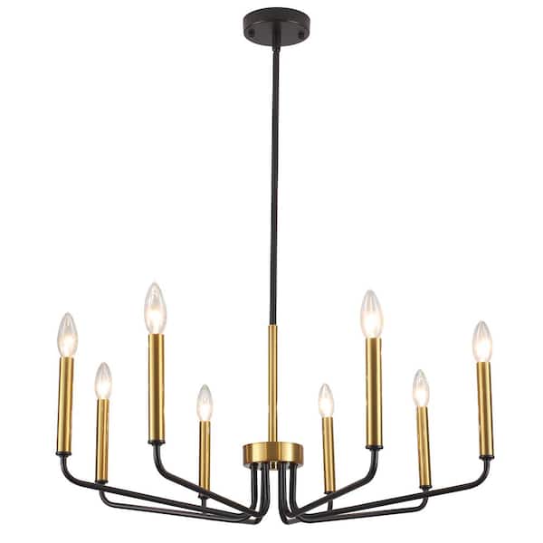ADSENSTY 8-Light Black and Gold Linear Candle Chandelier for Dining Room Modern Lighting Fixtures