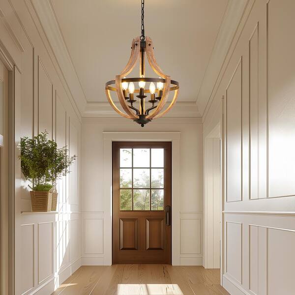 YANSUN Modern Geometric 5-Light Chandelier, Black and White Wood