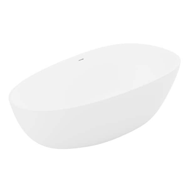ANZZI Fiume 67 in. L x 34 in. W Man-Made Stone Center Drain Freestanding Soaking Bathtub in Matte White