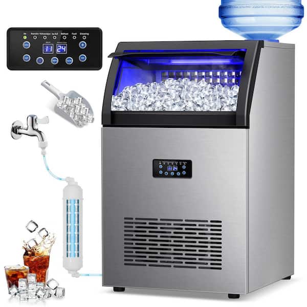 15 in. 160 lbs./day Stainless Steel Ice Maker with 35 lbs. Storage Bin with LED