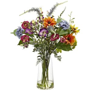 Artificial Midsummer Meadow Wild Flower Arrangement in Jam Jar Vase - Faux  Fake Floral Home Decoration - Measures H25cm