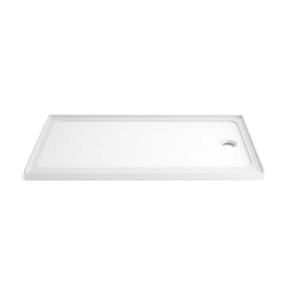 32 in. L x 60 in. W Alcove Single Threshold Shower Pan Base with Right Drain in Gloss White, Durable Acrylic