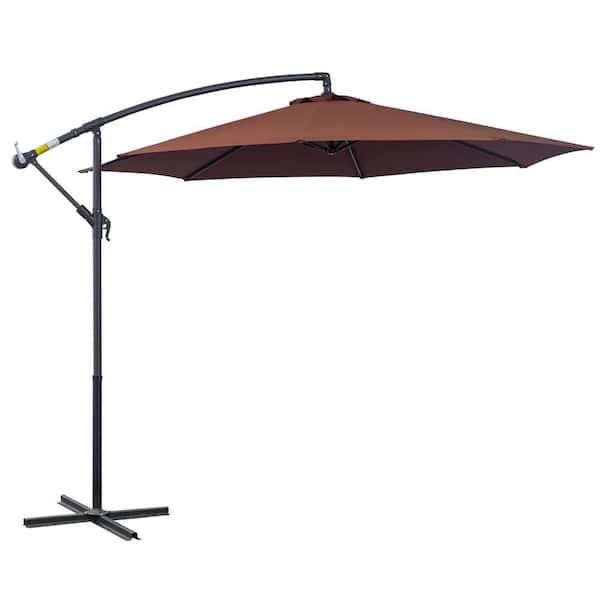 10 hanging patio umbrella brown colors Brown 10 ft. Cantilever Umbrella Hanging Tilt Offset Patio Umbrella with UV  and Water Fighting Material and Sturdy Stand hj-473
