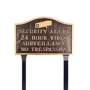 Security Alert Standard Statement Plaque with Lawn Stakes - Oil Rubbed Gold