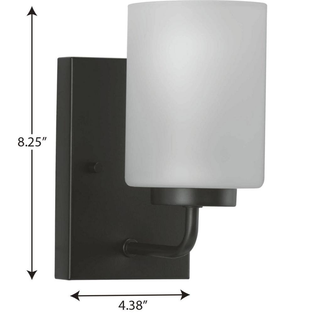 Matte Black Steel Wall Light with Etched Glass Shade