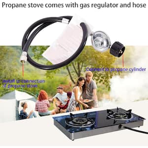 28.5 in. 2 Burners Portable Gas Cooktop in Stainless Steel with Tempered Glass Panel