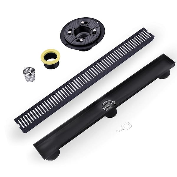 24 in. Stainless Steel Linear Shower Drain with Strainer in Matte Black