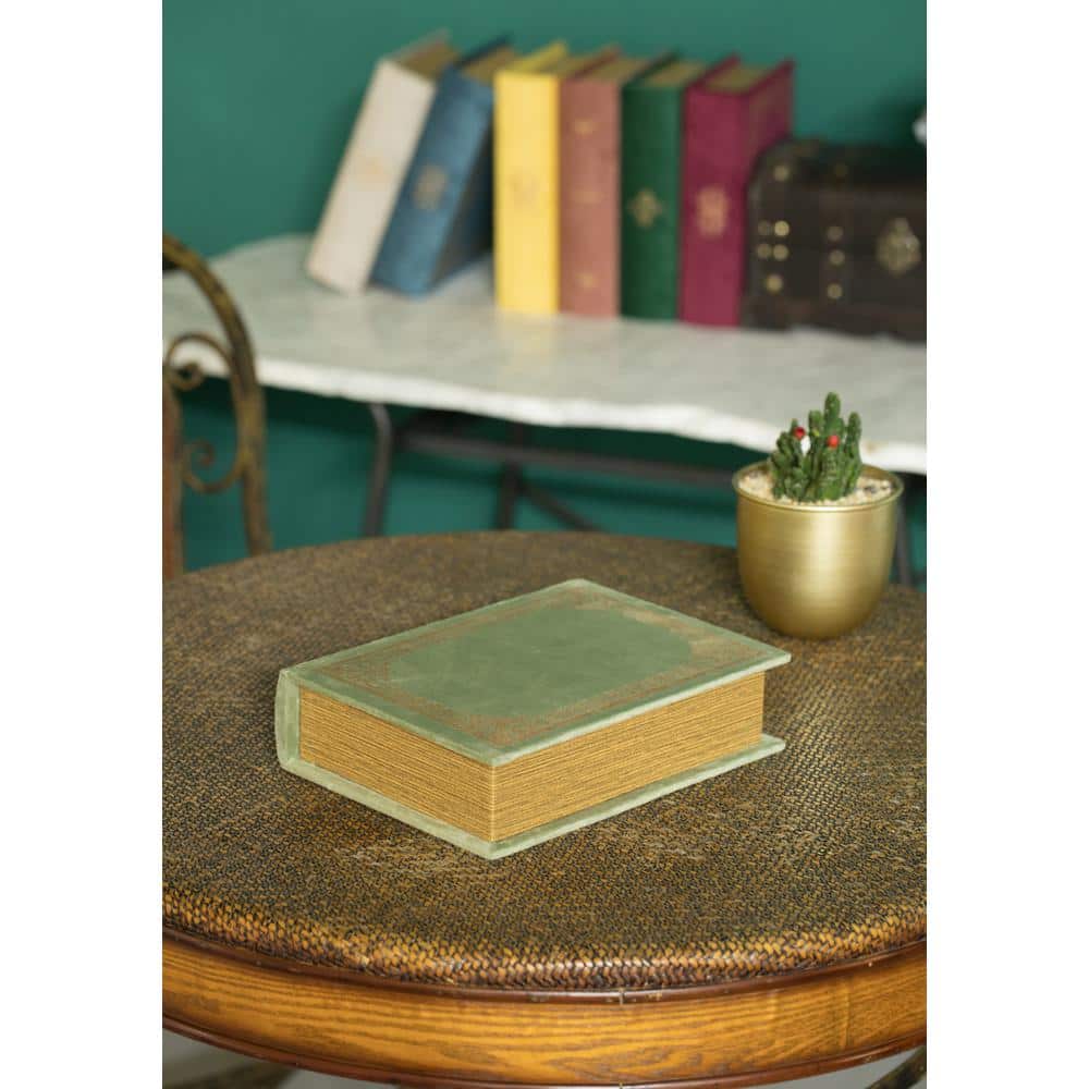 Antique Green Velvet Book Shaped Trinket Storage Box
