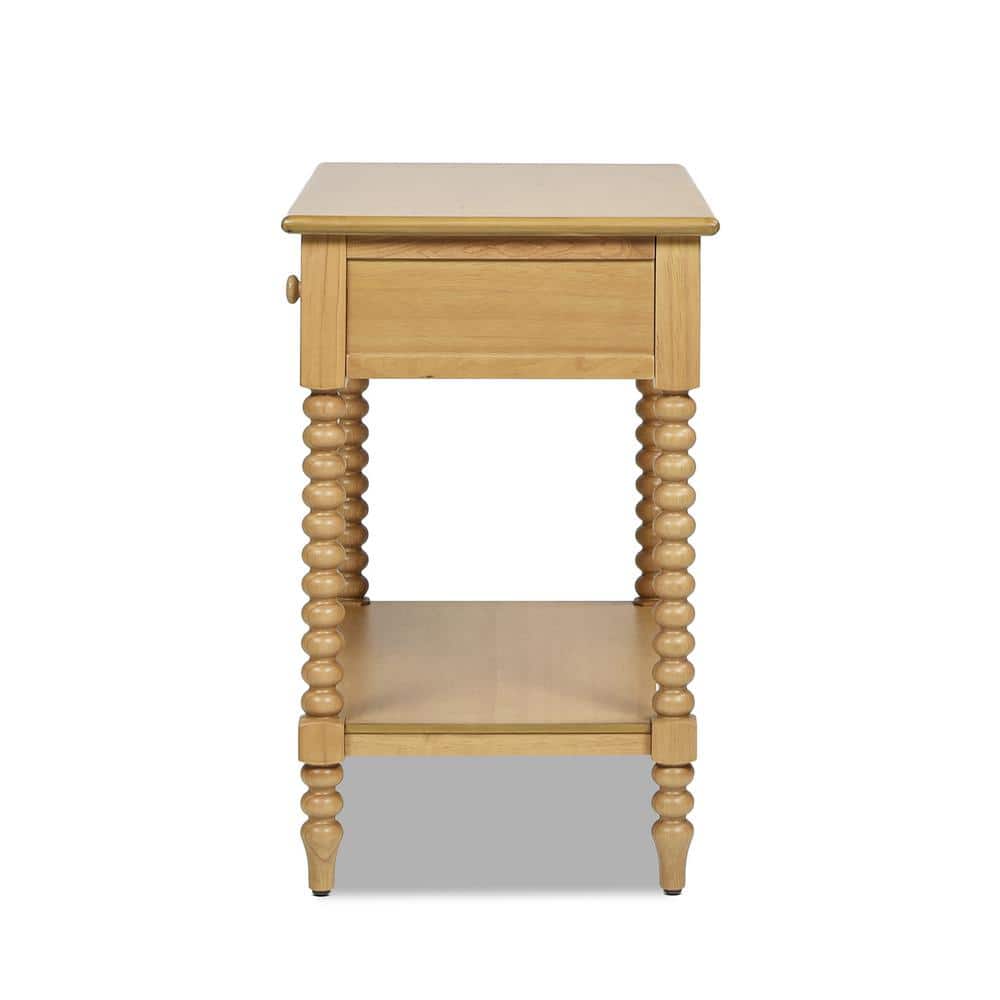 Easton 28" Natural Brown Wood 1-Drawer Side Table with Shelf