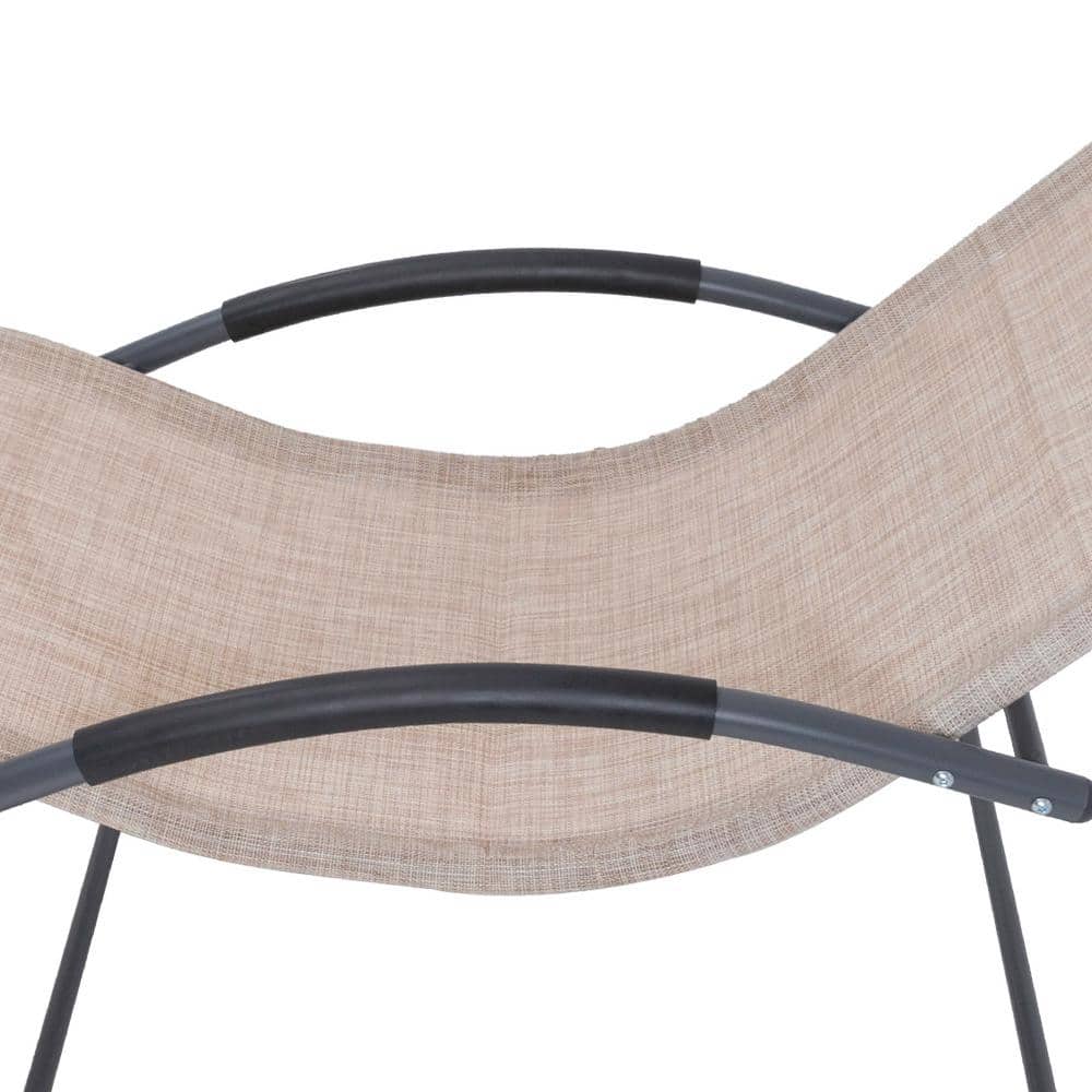 Beige Textilene Curved Rocker Chaise Lounge with Pillow