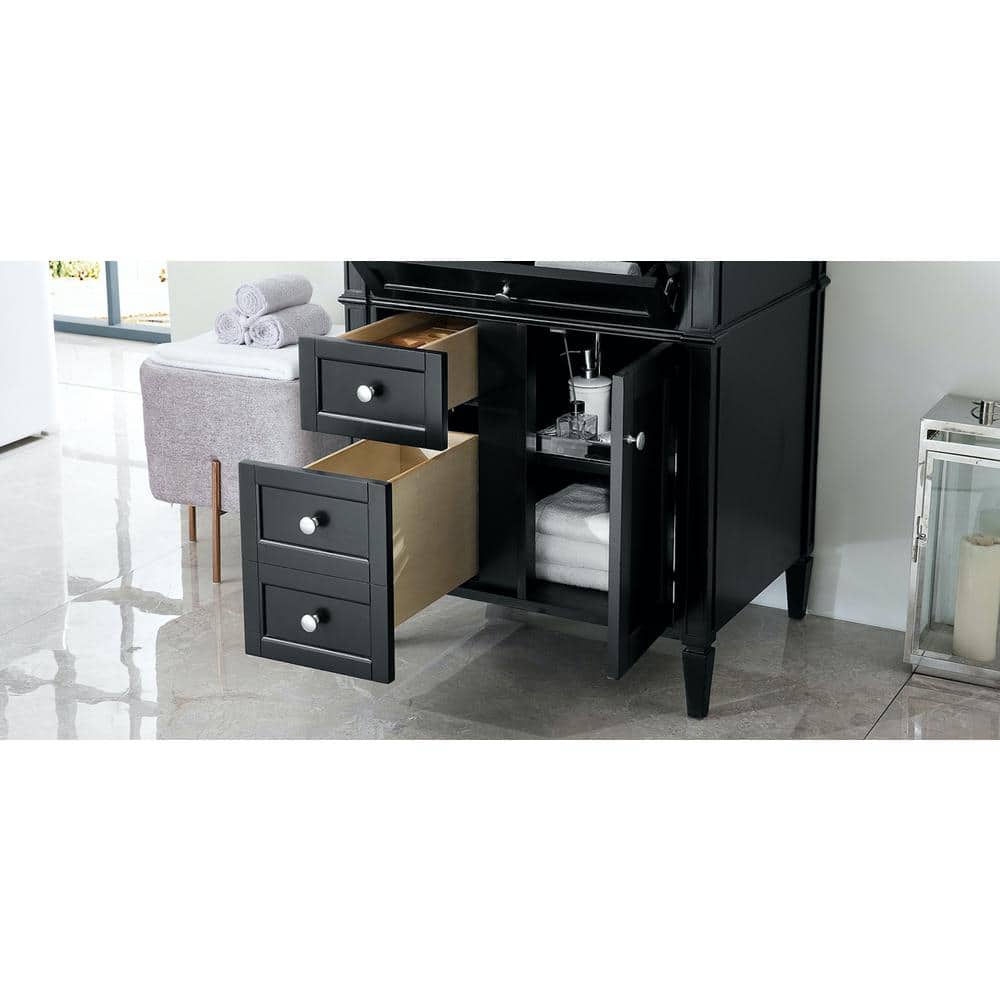 Black Solid Wood Single Vanity Base with Backsplash