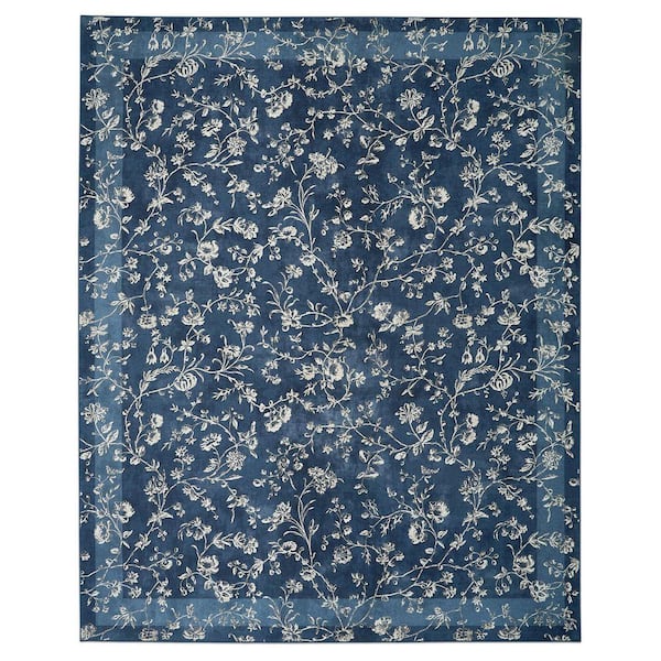 Aria Floral Chenille Dark Navy 8 ft. x 10 ft. Polyester Runner Rug
