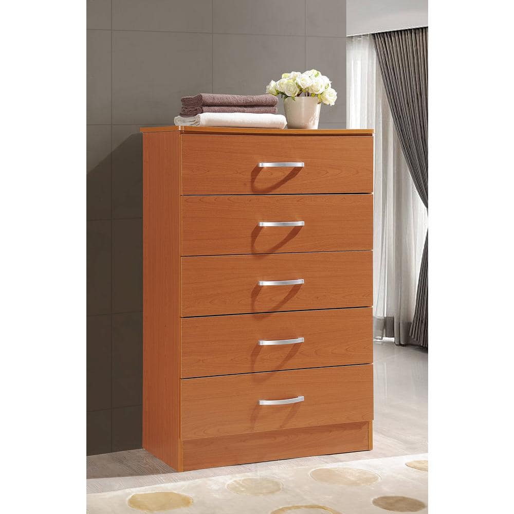 Cherry Finish 5-Drawer Bedroom Chest with Metal Glides and Ample Storage