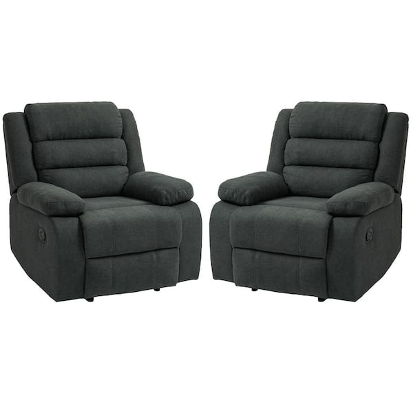 Modern Dark Gray Polyester Upholstered Recliner Chair with Adjustable Backrest and Footrests(Set of 2)