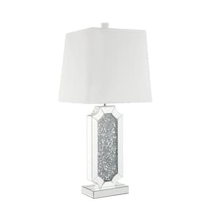 1- Light 37 in. Silver Mirrored Faux Diamonds Table Lamp, Bedside Lights, Nightstand Lamps