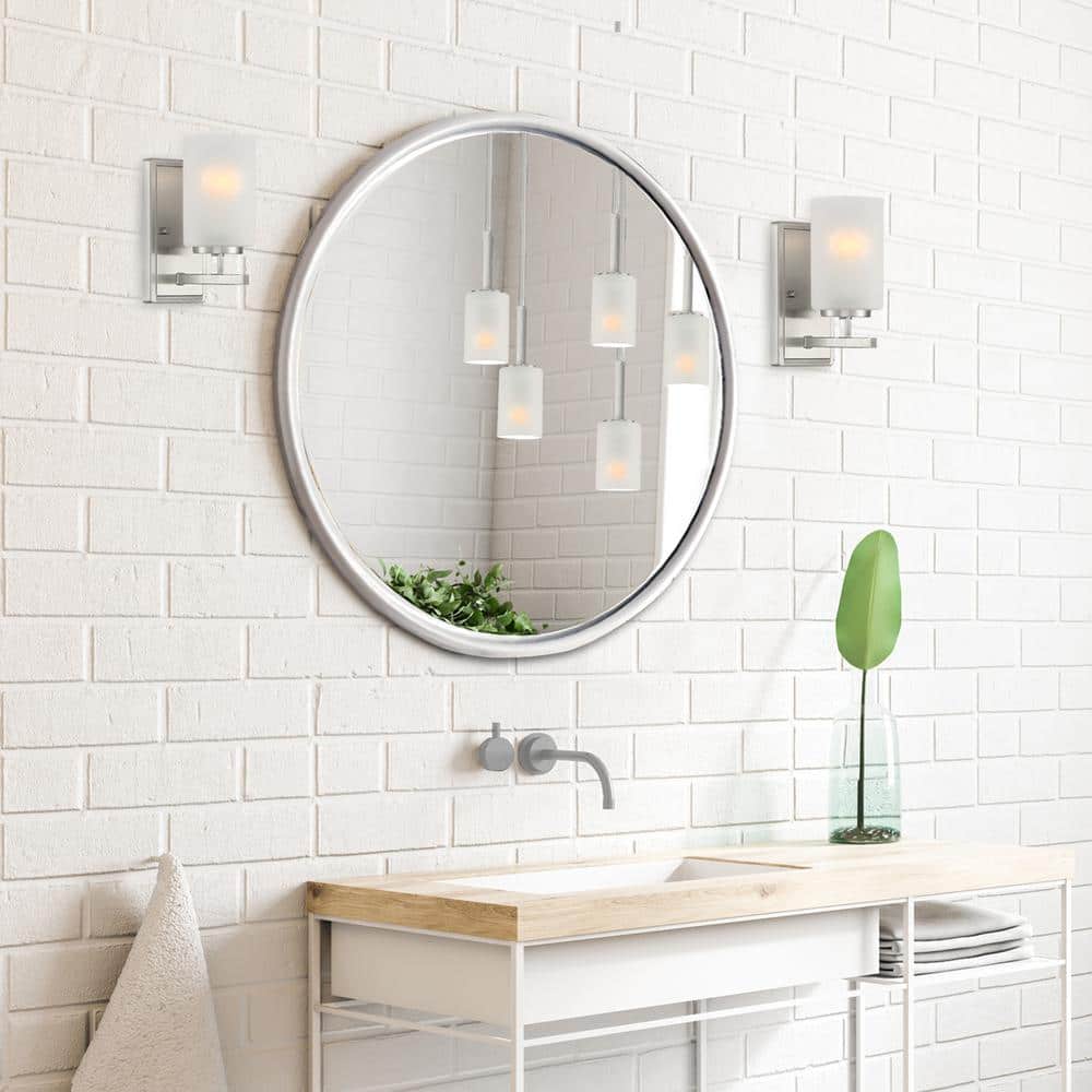Carmine 9" Brushed Nickel Wall Sconce with Etched Glass Shade