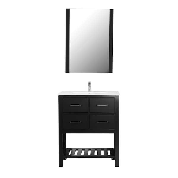 Unbranded Santa Monica 30 in. W x 18 in. D Bath Vanity in Black with Vanity Top in White with White Basin and Mirror
