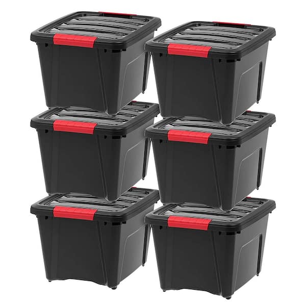 Unbranded 19 qt. Plastic Storage Bin with Lid in Black (6-Pack)