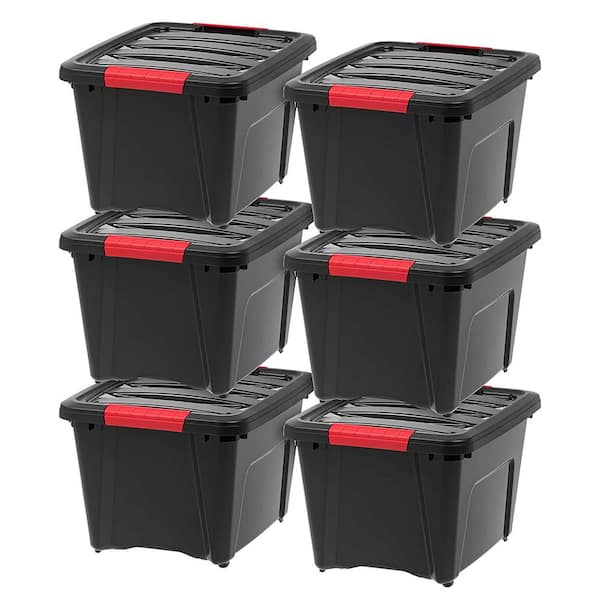 19 qt. Plastic Storage Bin with Lid in Black (6-Pack)