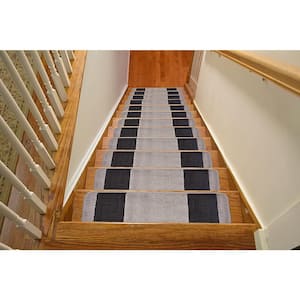 Greek Key Collection Gray Color ​8½ inch x 30 inch Indoor Carpet Stair Treads Slip Resistant Backing Set of 15