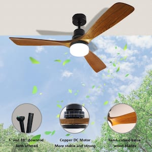 52 in. Integrated LED Indoor Matte Black and Dark Brown Finished Surface Mount Ceiling Fan with Light and Remote Control