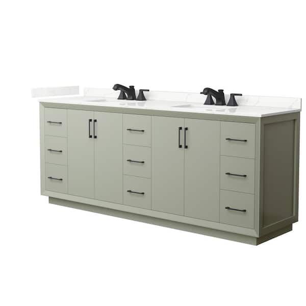 Wyndham Collection Strada 84 in. W x 22 in. D x 35 in. H Double Bath Vanity in Light Green with Giotto Quartz Top