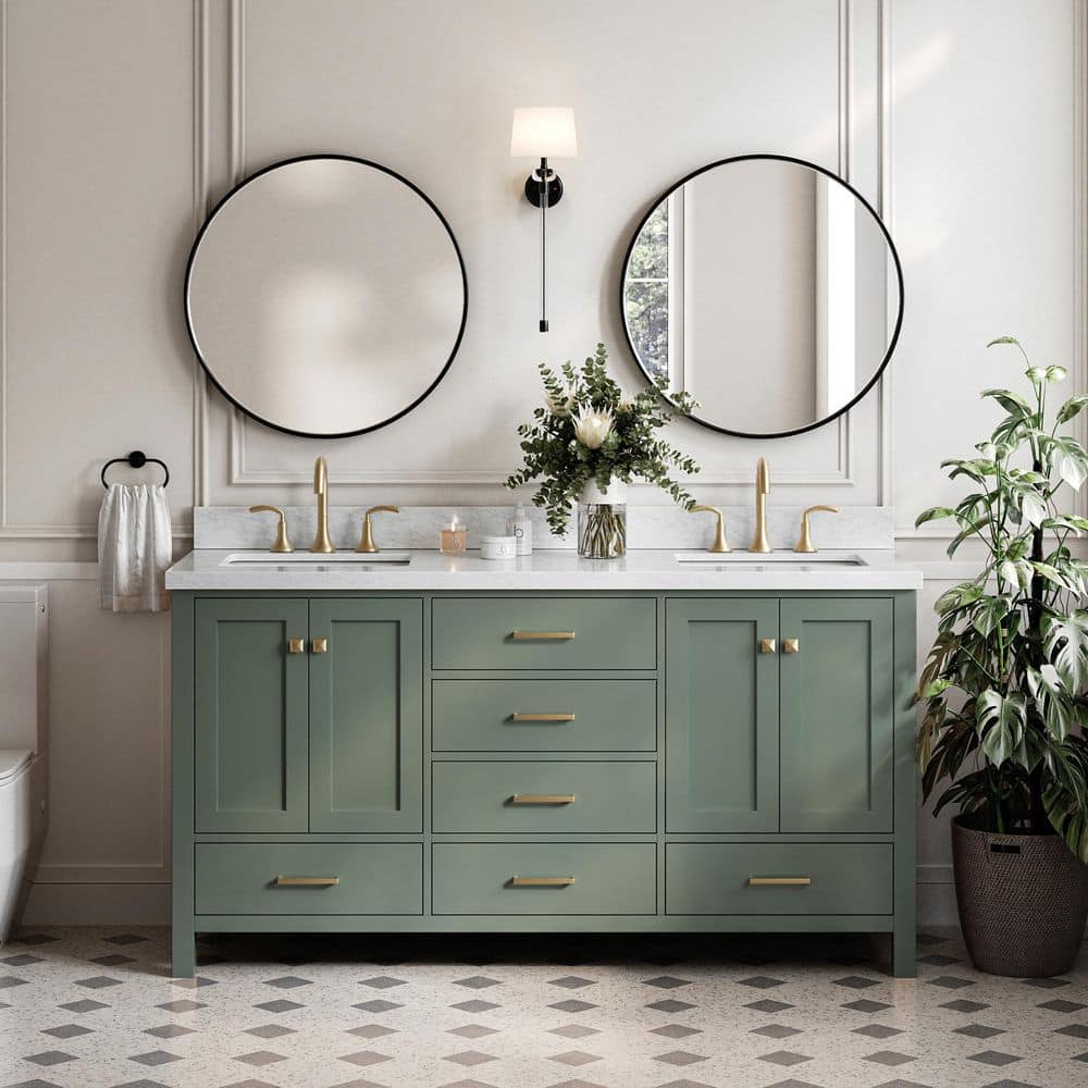 Cambridge 66 in. Double Sink Floating Bathroom Vanity in Vintage Sage Green with Carrara White Marble Top price history on PriceWatchPro